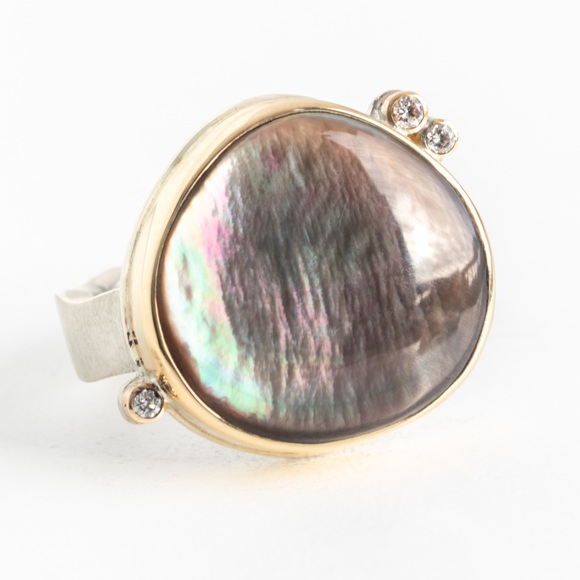 JAMIE JOSEPH: BLACK MOTHER OF PEARL RING - Picture 1 of 11